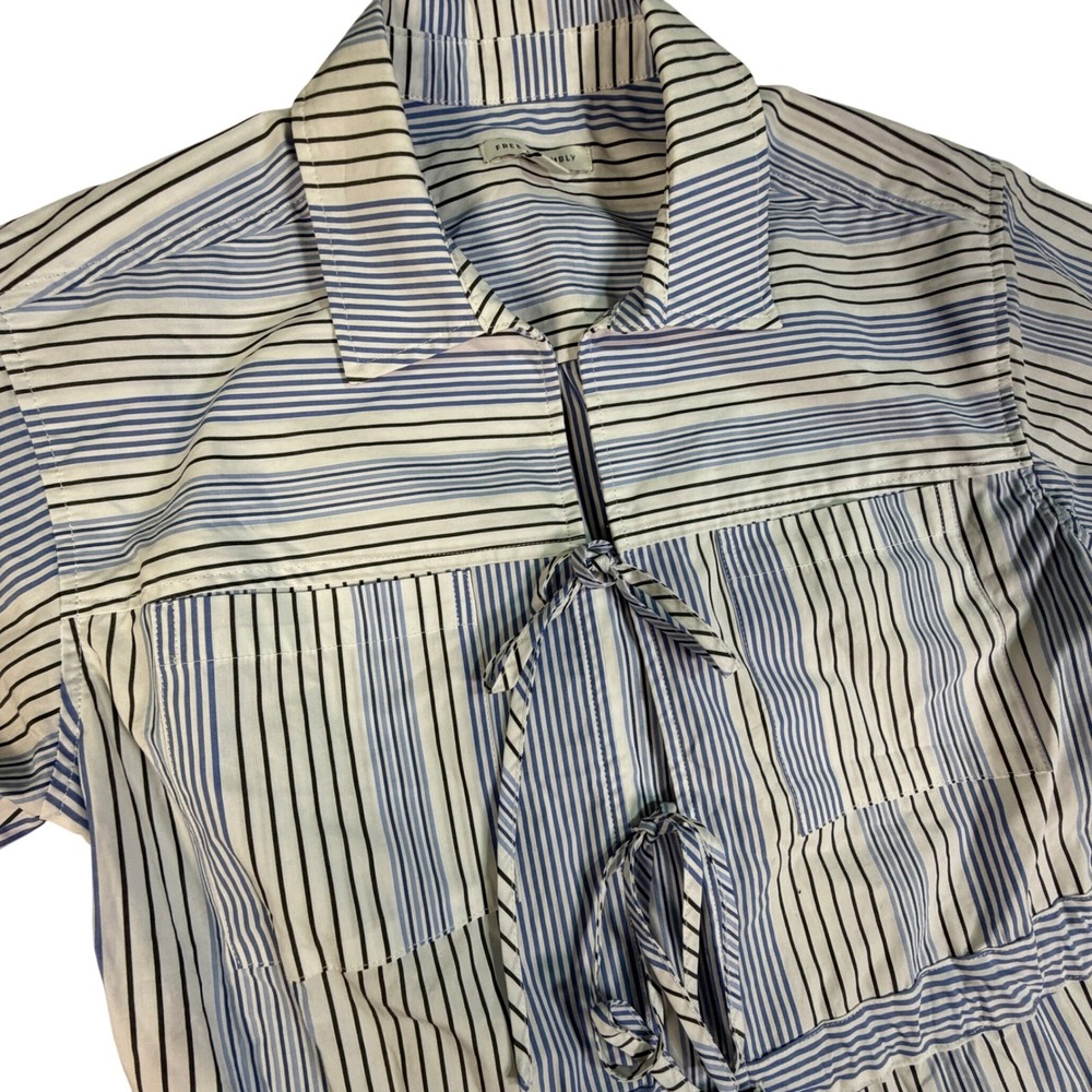 Striped Button Up Shirt Womens Size S Blue White Black Short Sleeve